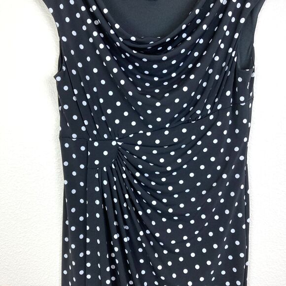 Connected Apparel Sheath Dress Size 10 Polka Dot Jersey Faux Wrap Skirt - Picture 2 of 7